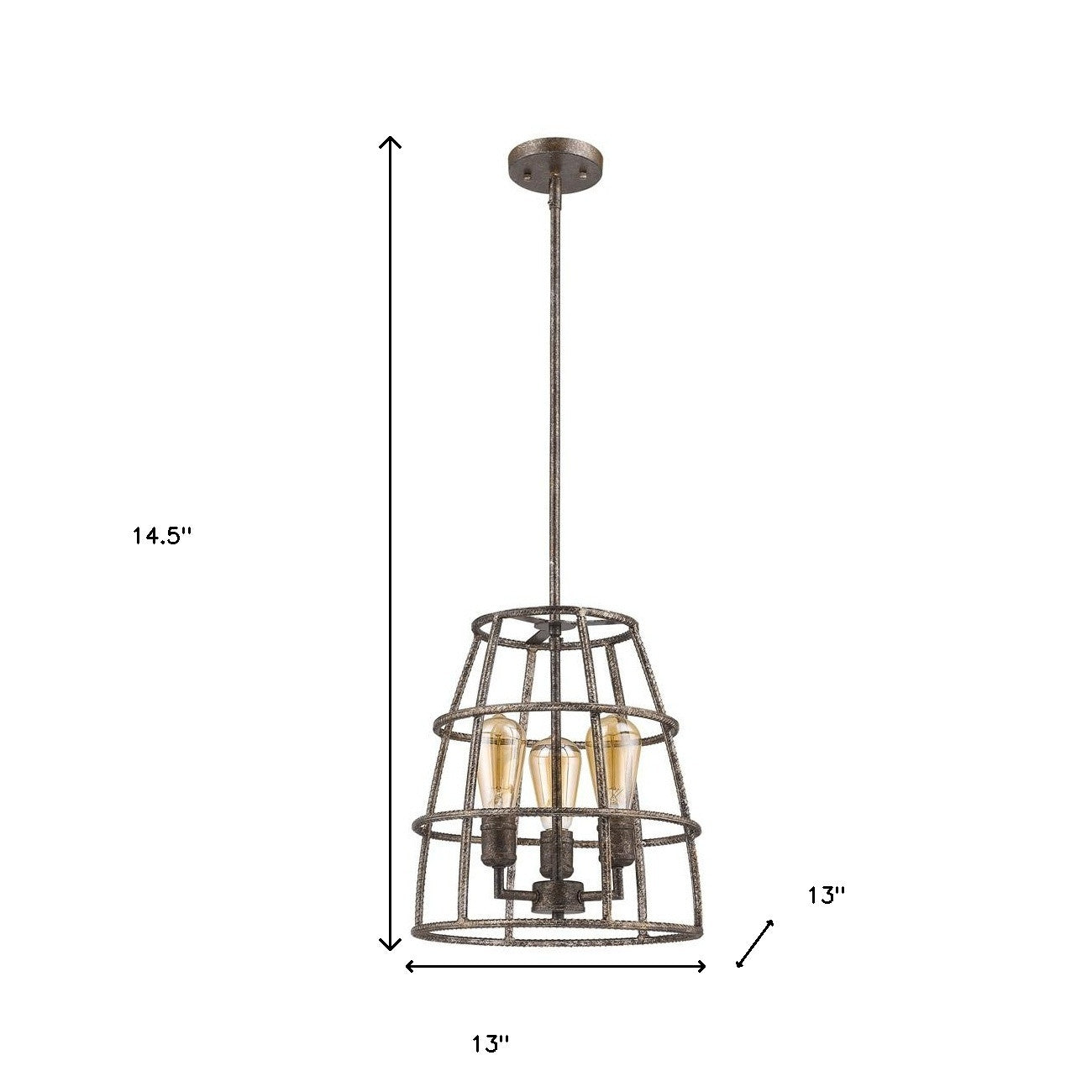 Rebarre 3-Light Antique Silver Drum Pendant With Open Cage Shade