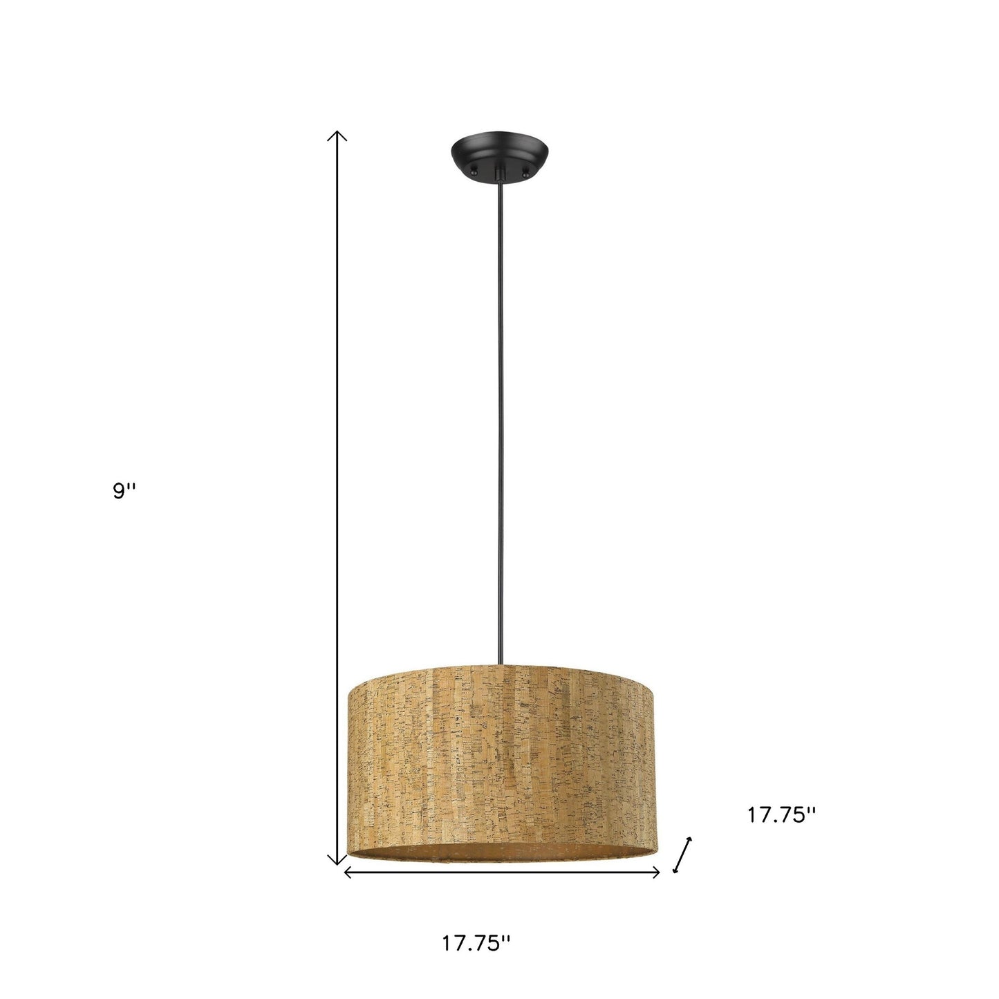 Matte Black Cork Shade Modern One Light Hanging Pendent Lamp