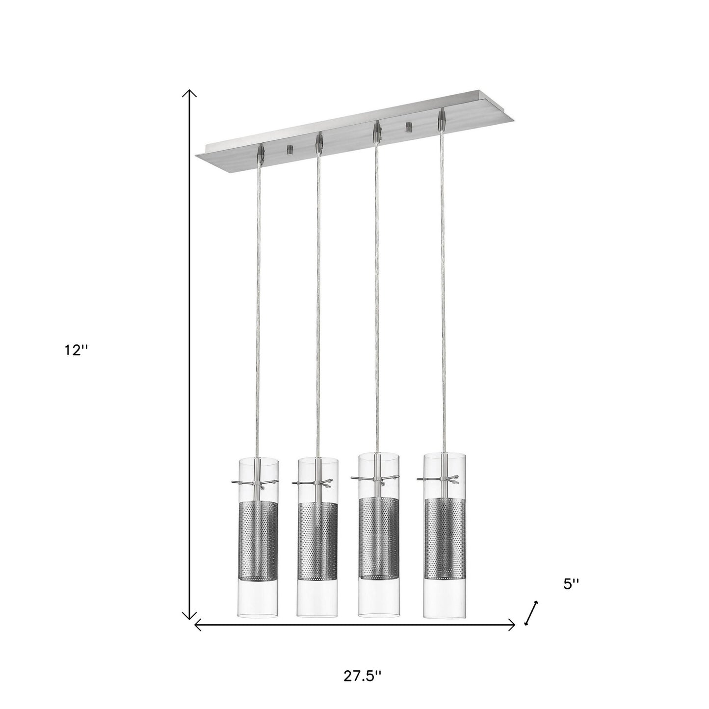 Scope 4-Light Brushed Nickel Pendant Double Glass and Mesh Shades