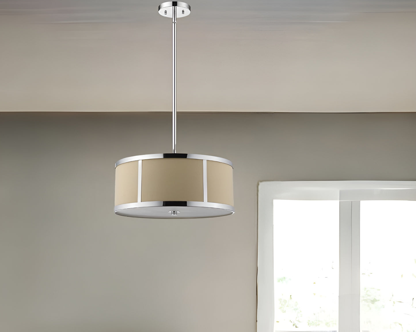 Butler 2-Light Polished Chrome Pendant With Coarse Cream Linen Shade And Opal Acrylic Diffuser