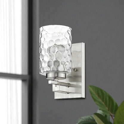 Silver Metal and Pebbled Glass Wall Sconce