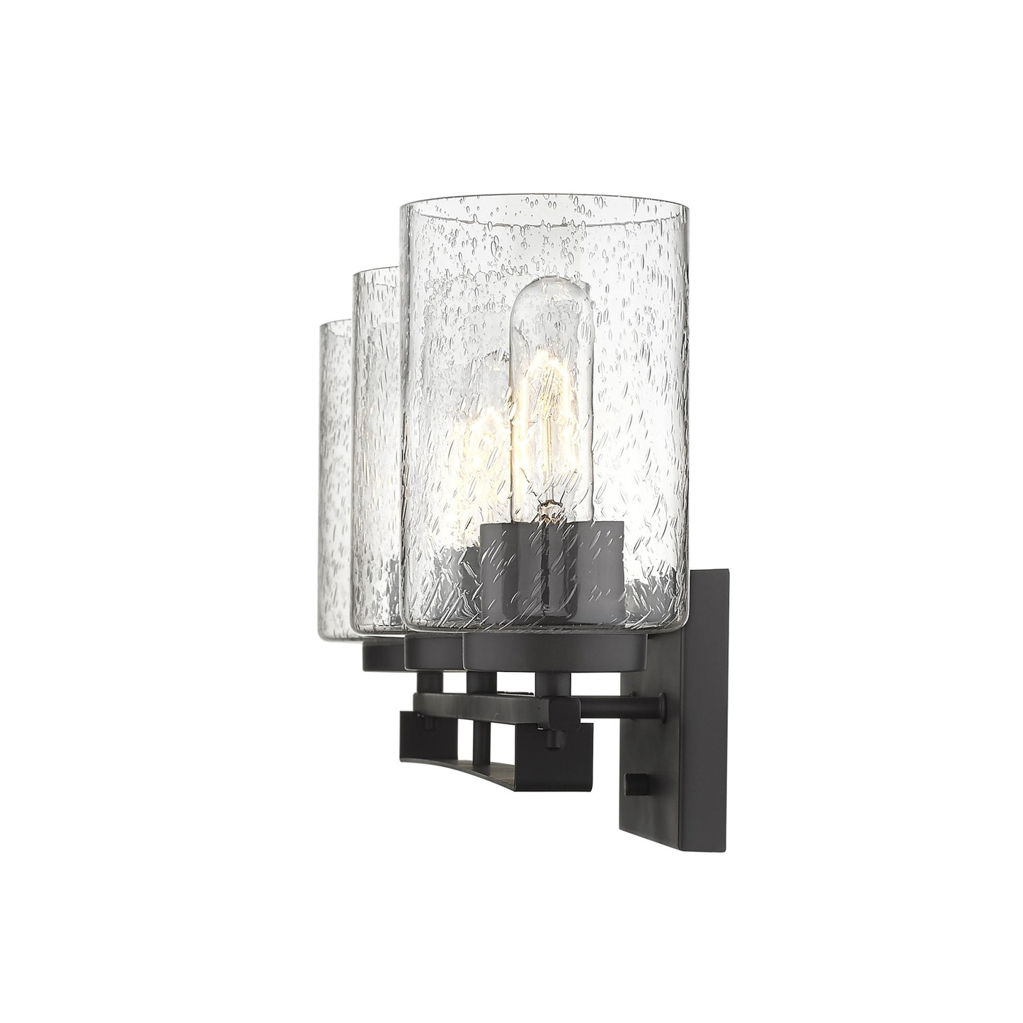 Bronze Metal and Textured Glass Three Light Wall Sconce