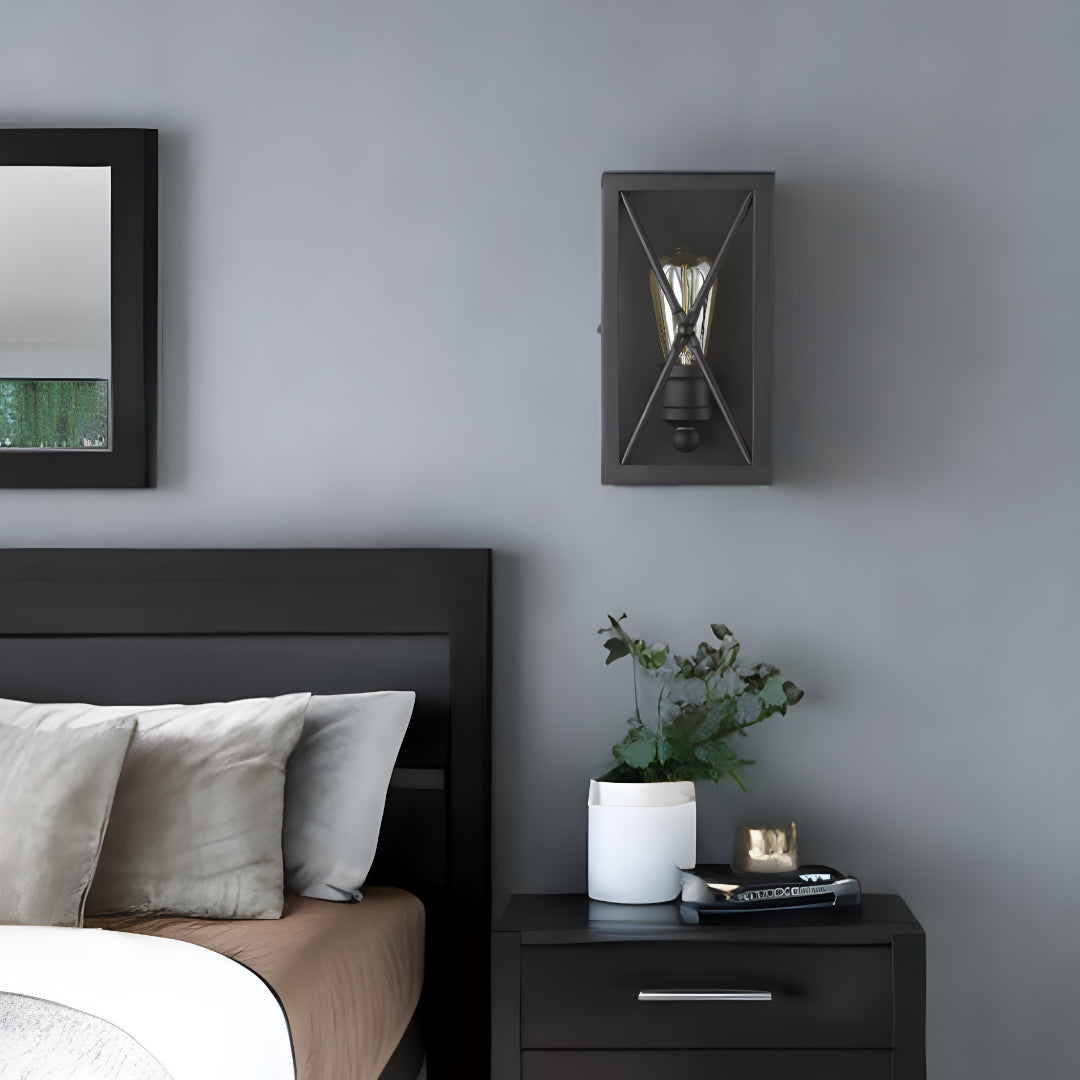 Matte Black Metal Geometric Wall Light