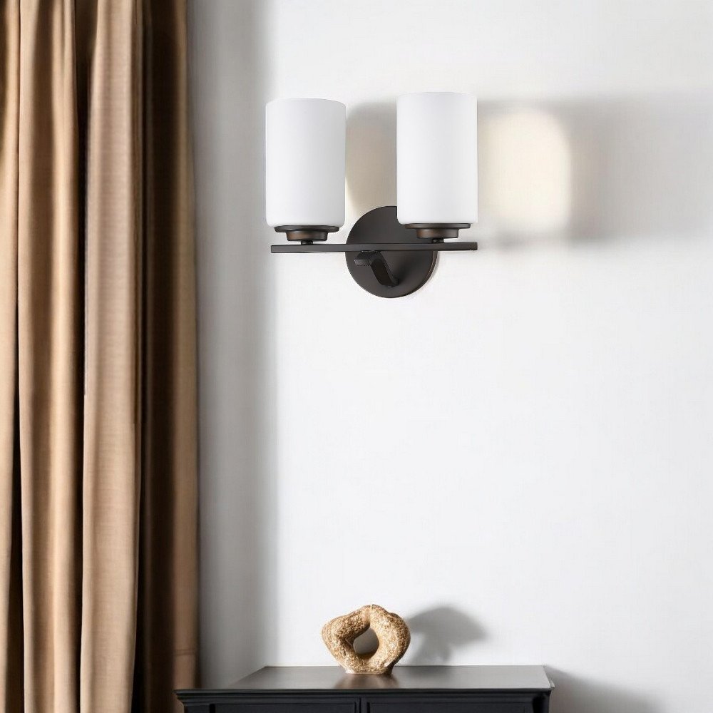 Two Light Bronze and Glass Wall Sconce