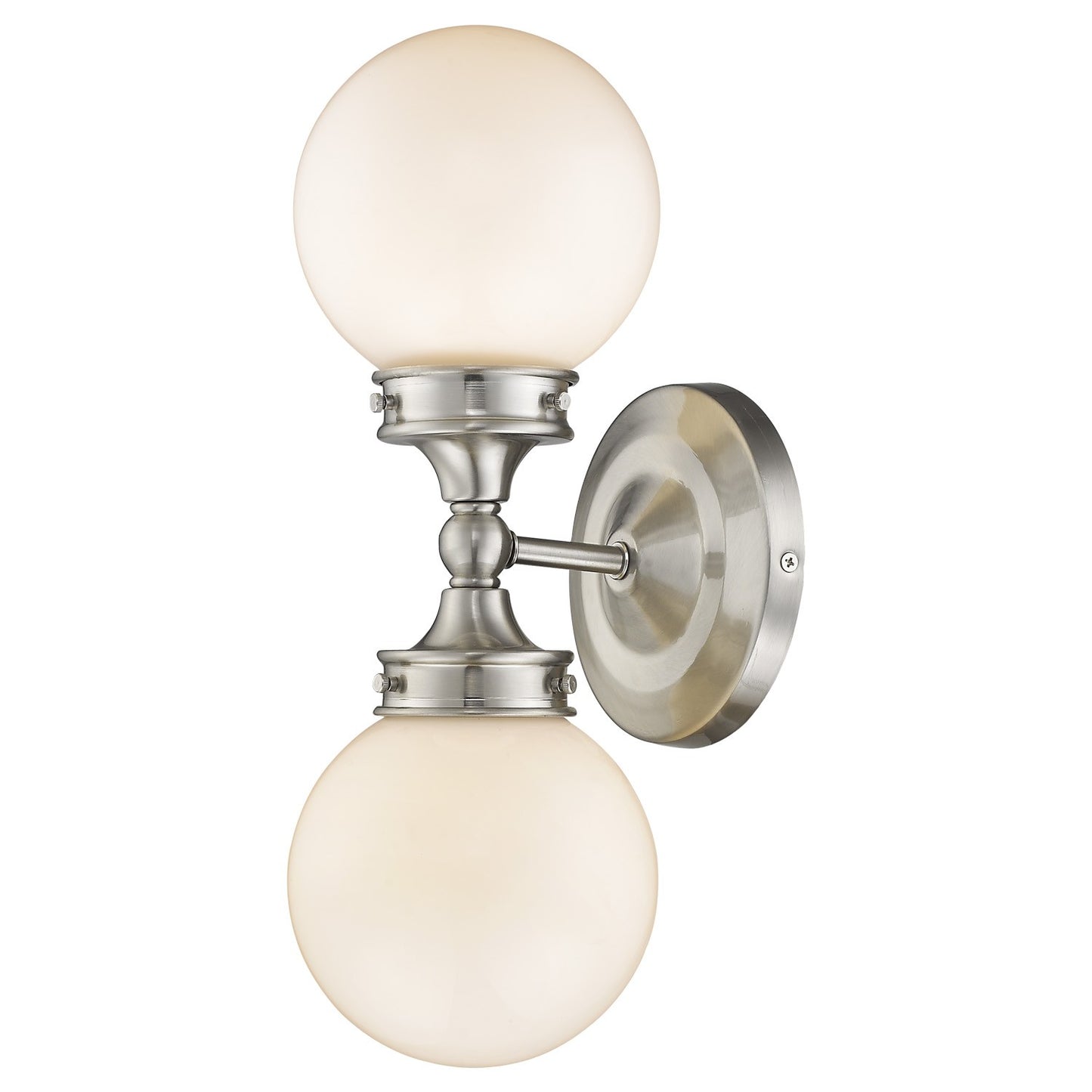 Two Light Silver Wall Sconce with Round Frosted Glass Shade