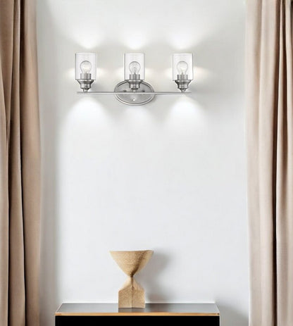 Three Light Silver Wall Light with Clear Glass Shade