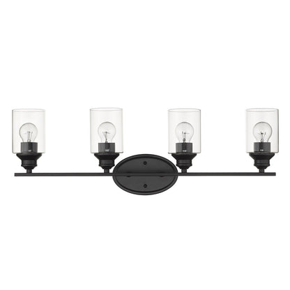 Four Light Matte Black Wall Light with Clear Glass Shade