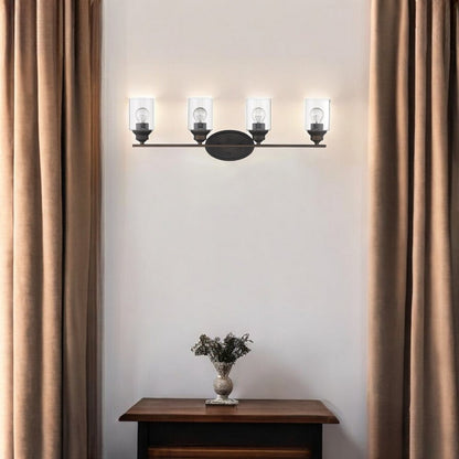 Four Light Bronze Wall Light with Clear Glass Shade