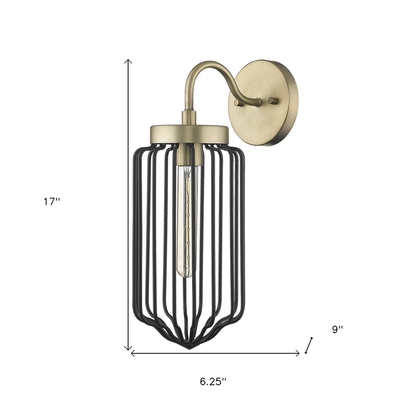 Gold and Black Metal Cage Wall Sconce