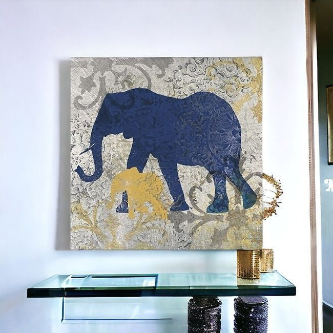 Exotic Blue And Gold Elephant Unframed Print Wall Art