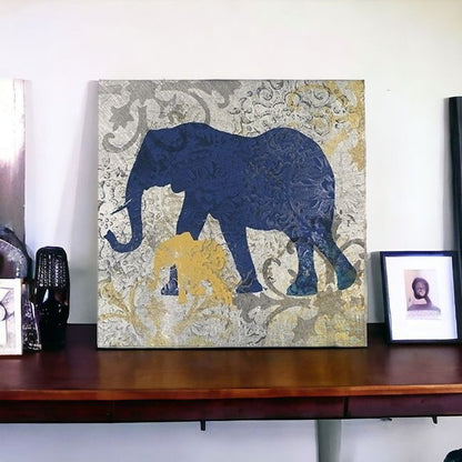 Exotic Blue And Gold Elephant Unframed Print Wall Art