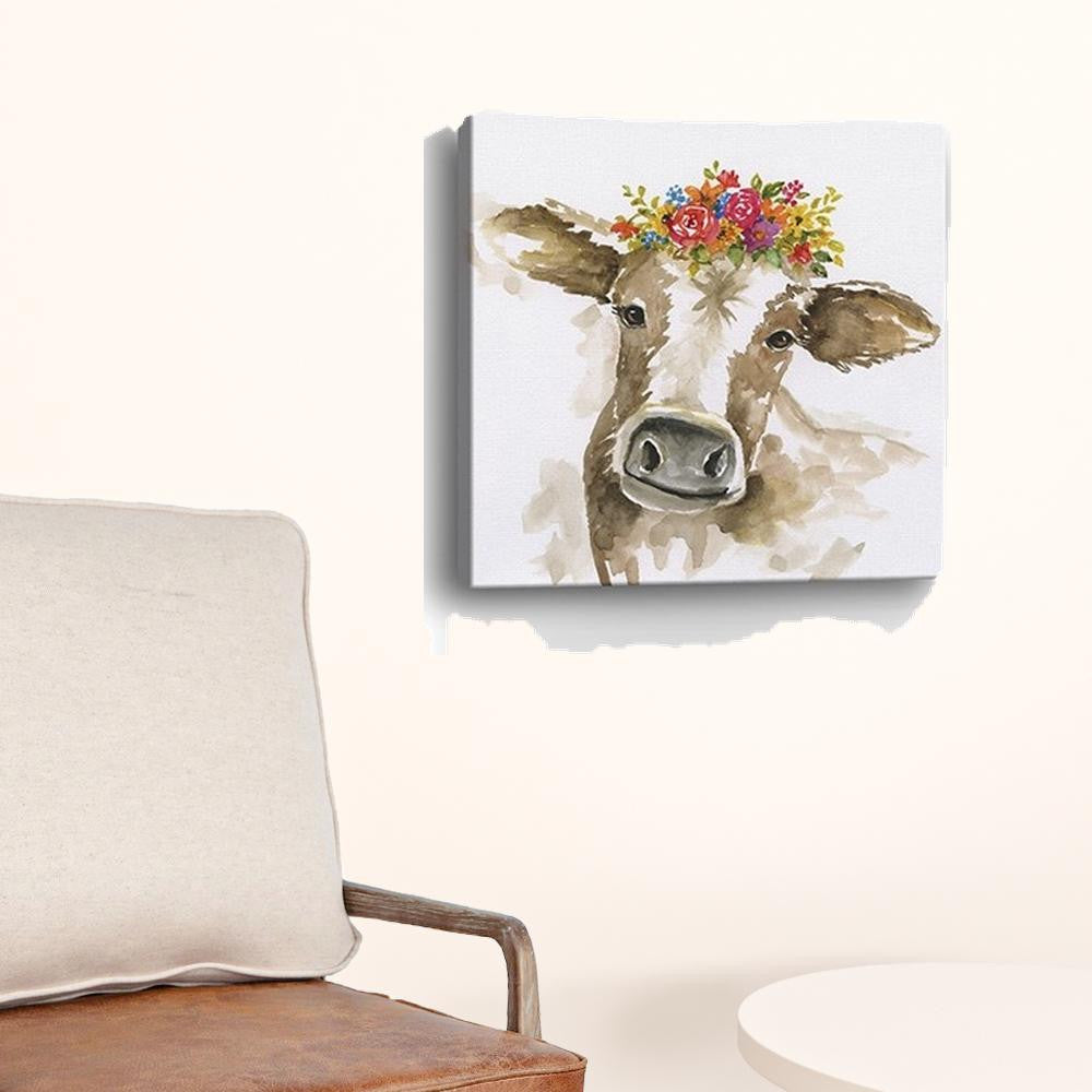 Watercolor Floral Cow Unframed Print Wall Art