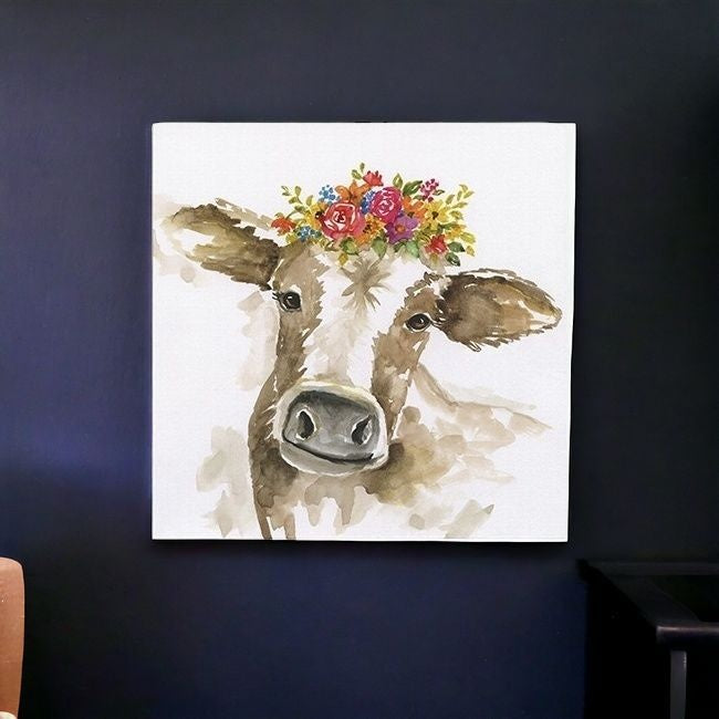 Watercolor Floral Cow Unframed Print Wall Art