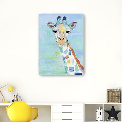 24" x 18" Pastel Patchwork Giraffe Canvas Wall Art