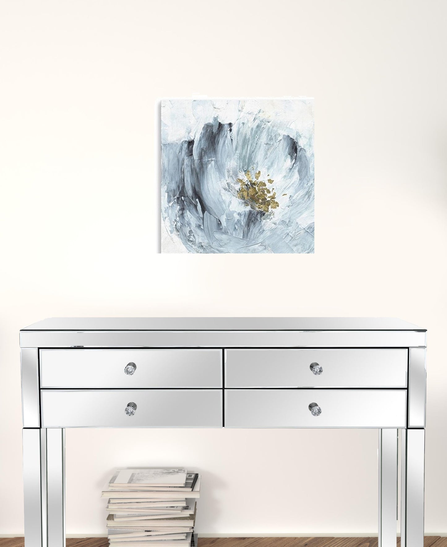 30" x 30" Watercolor Abstract Gray Blue Flower Canvas Wall Art