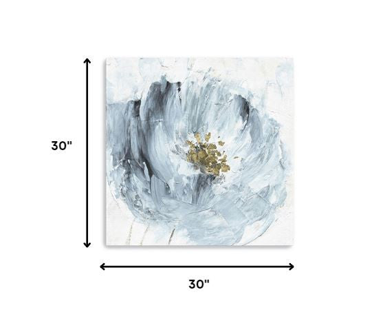 30" x 30" Watercolor Abstract Gray Blue Flower Canvas Wall Art