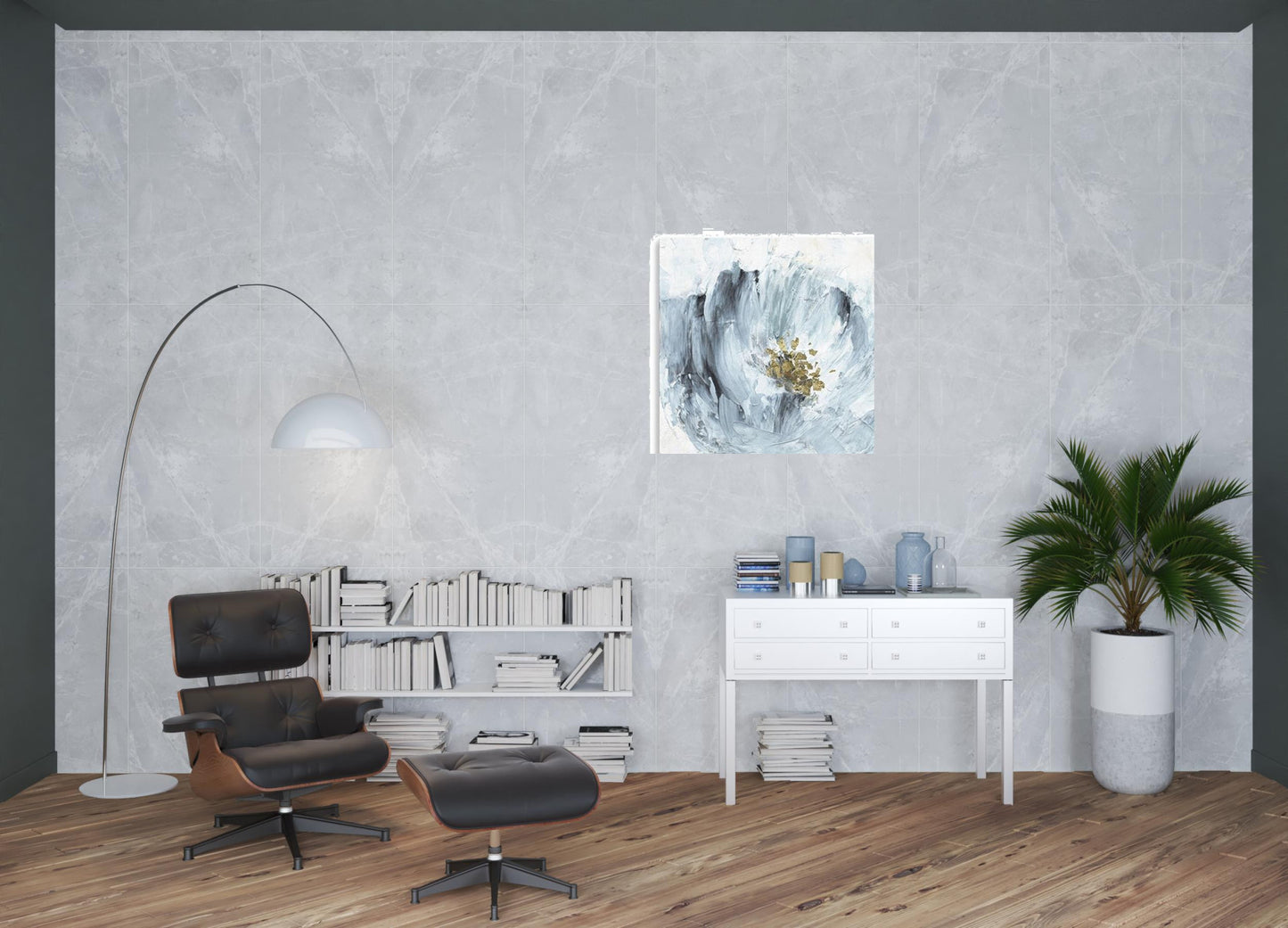 30" x 30" Watercolor Abstract Gray Blue Flower Canvas Wall Art