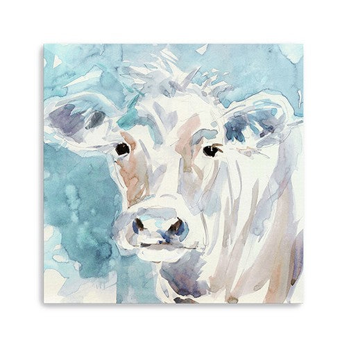 20" x 20" Watercolor Soft Pastel Cow Canvas Wall Art