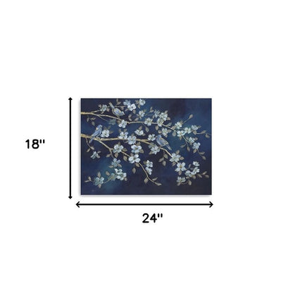 24" x 32" Navy Blue Watercolor Midnight Bird Rendezvous Canvas Wall Art