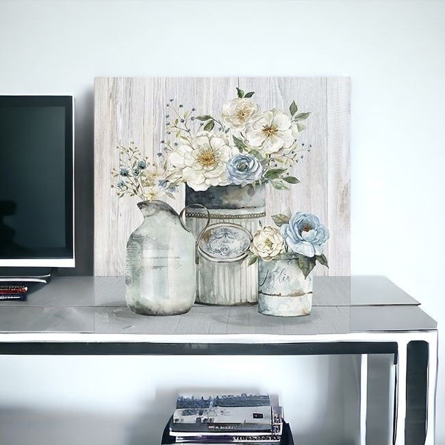 Rustic Grey Flowers Unframed Print Wall Art