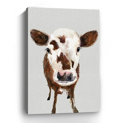 24" x 16" Brown and White Baby Cow Face Canvas Wall Art