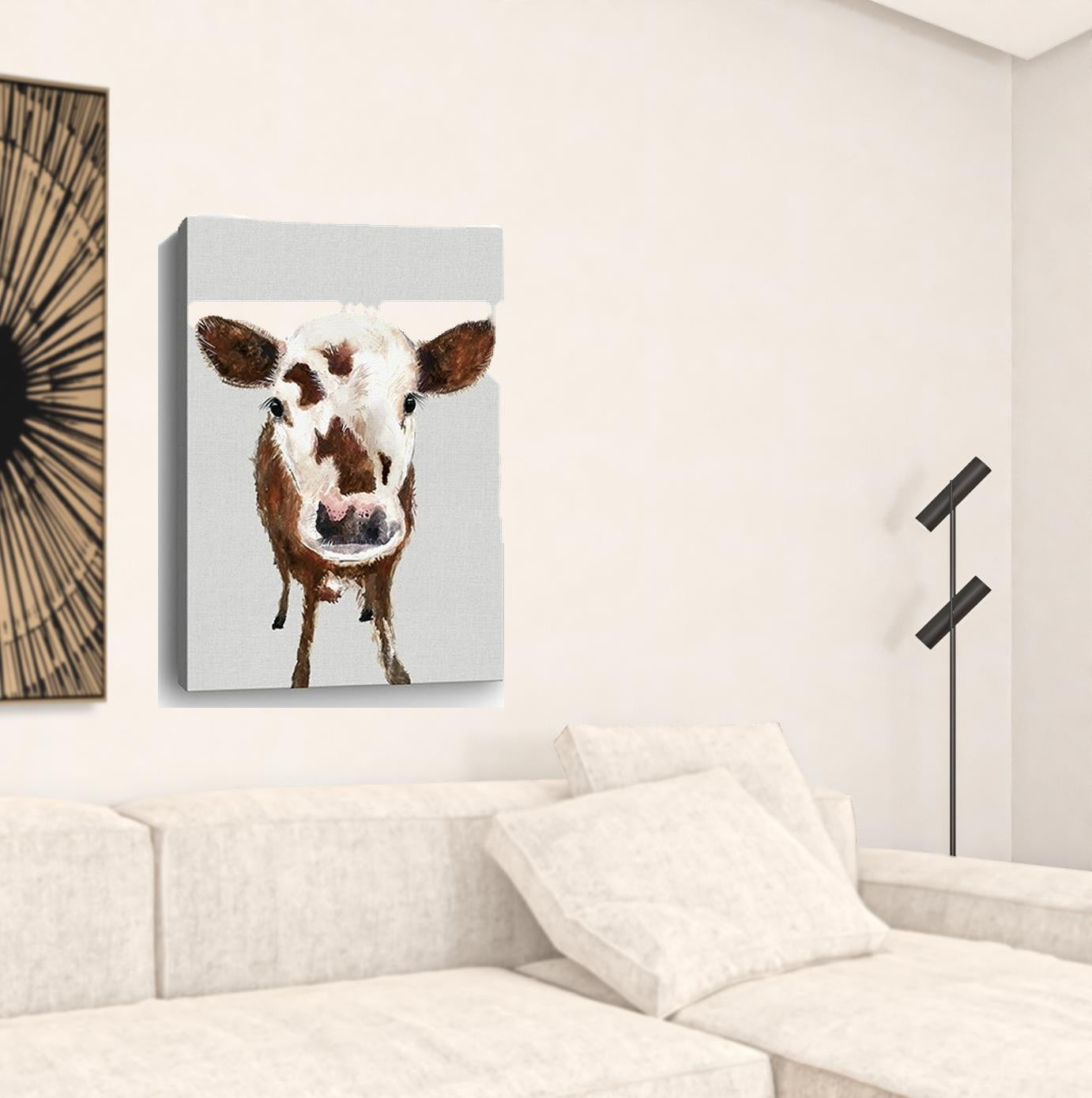 24" x 16" Brown and White Baby Cow Face Canvas Wall Art