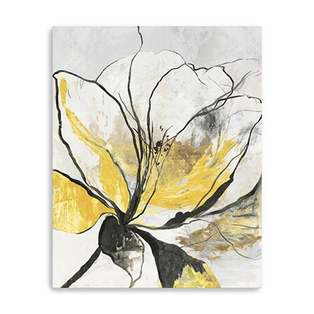 20" Modern Yellow and Black Flower Canvas Wall Art