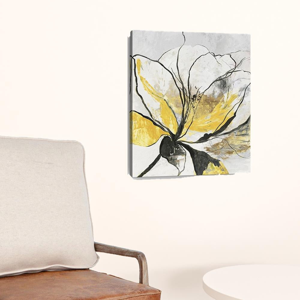 20" Modern Yellow and Black Flower Canvas Wall Art