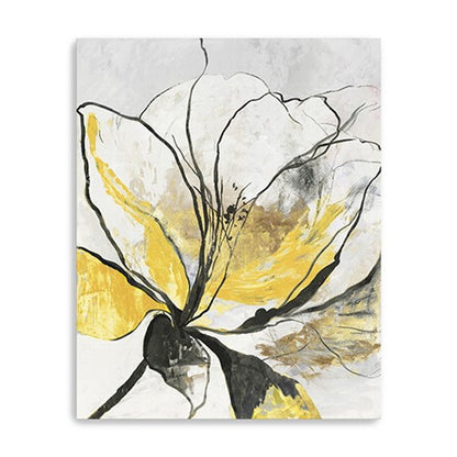 20" Modern Yellow and Black Flower Canvas Wall Art