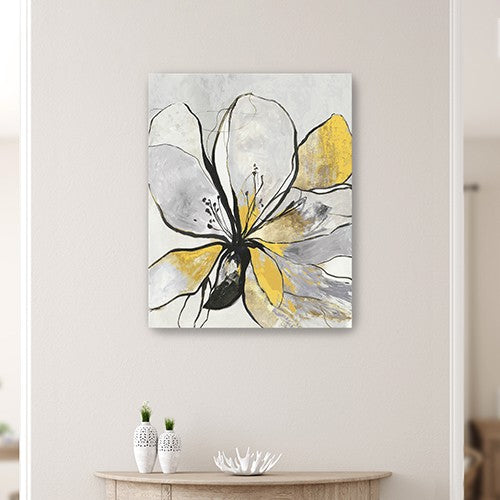 20" Modern Yellow and Black Flower in Bloom Canvas Wall Art