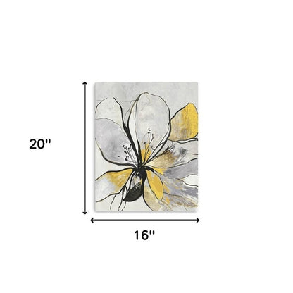20" Modern Yellow and Black Flower in Bloom Canvas Wall Art