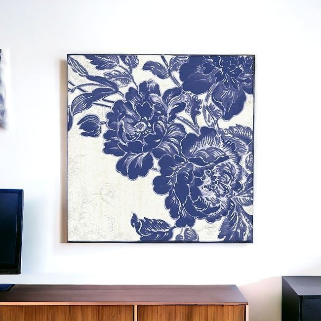 Blue Toile Rose Unframed Print Wall Art