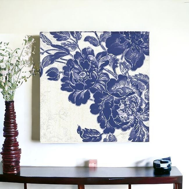 Blue Toile Rose Unframed Print Wall Art