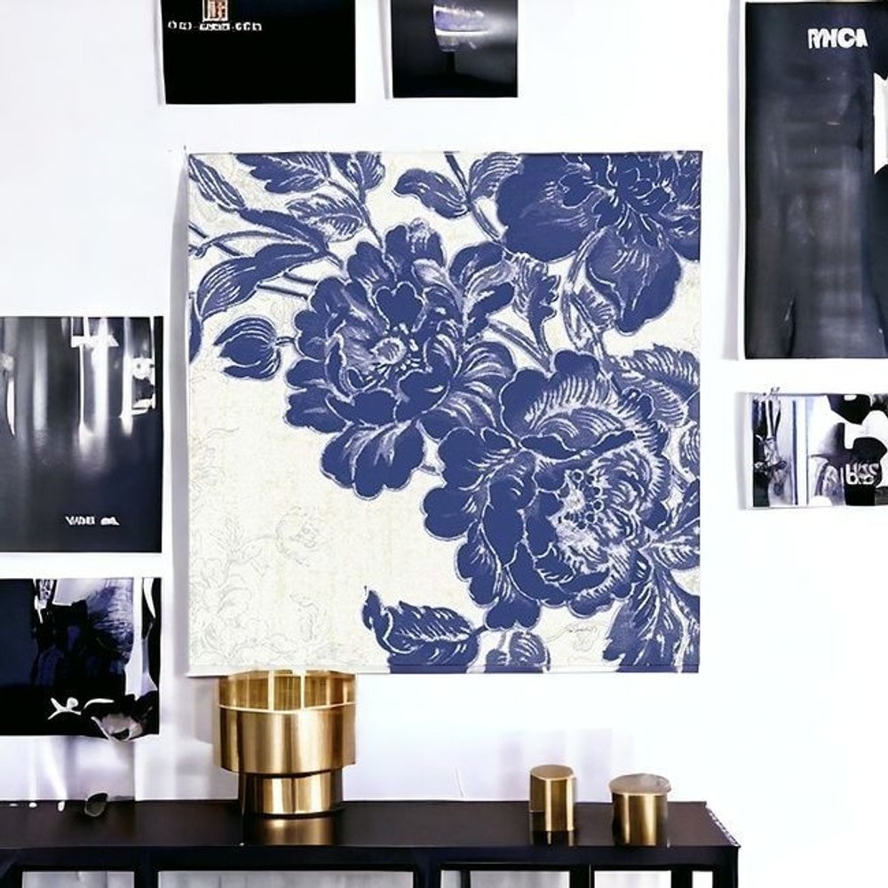 Blue Toile Rose Unframed Print Wall Art