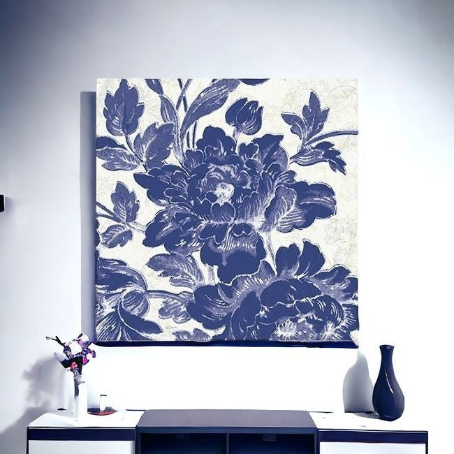 Blue Toile Roses Unframed Print Wall Art