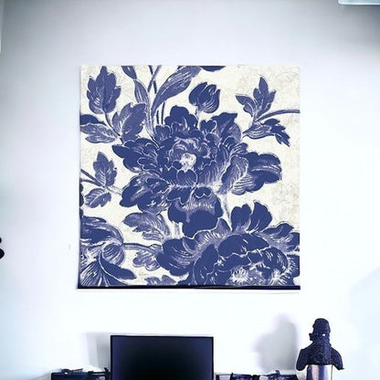 Blue Toile Roses Unframed Print Wall Art