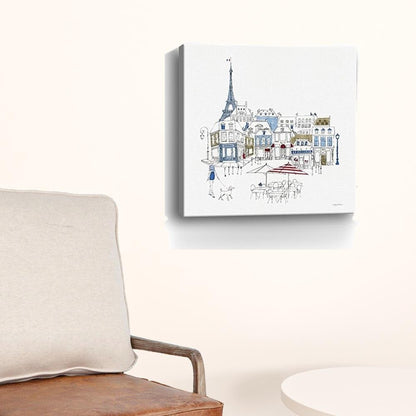 French Caf With Red And Blue Accents Unframed Print Wall Art