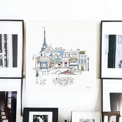 French Caf With Red And Blue Accents Unframed Print Wall Art