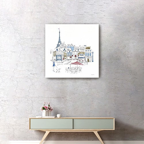 French Caf With Red And Blue Accents Unframed Print Wall Art