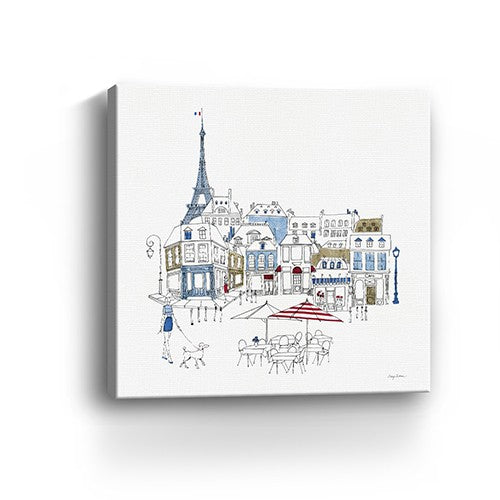 French Caf With Red And Blue Accents Unframed Print Wall Art