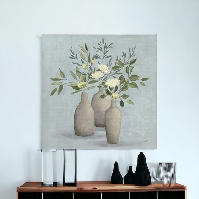 Pretty Bohemian Flowers In Ceramic Vases Unframed Print Wall Art