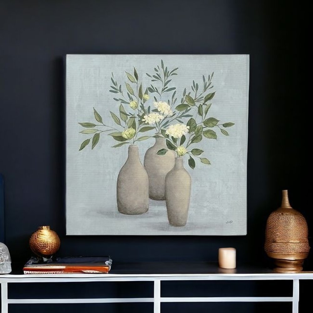 Pretty Bohemian Flowers In Ceramic Vases Unframed Print Wall Art