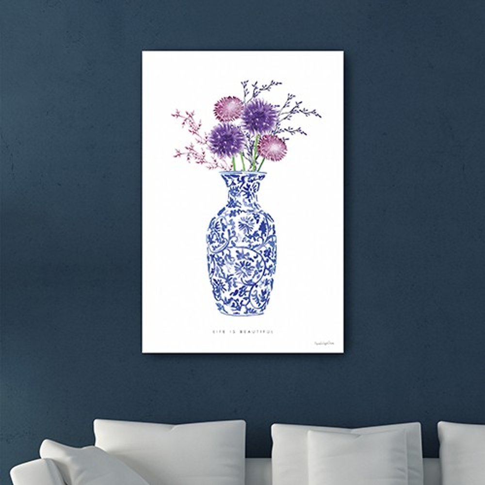 24" x 16" Blue and White Life Floral Vase Canvas Wall Art