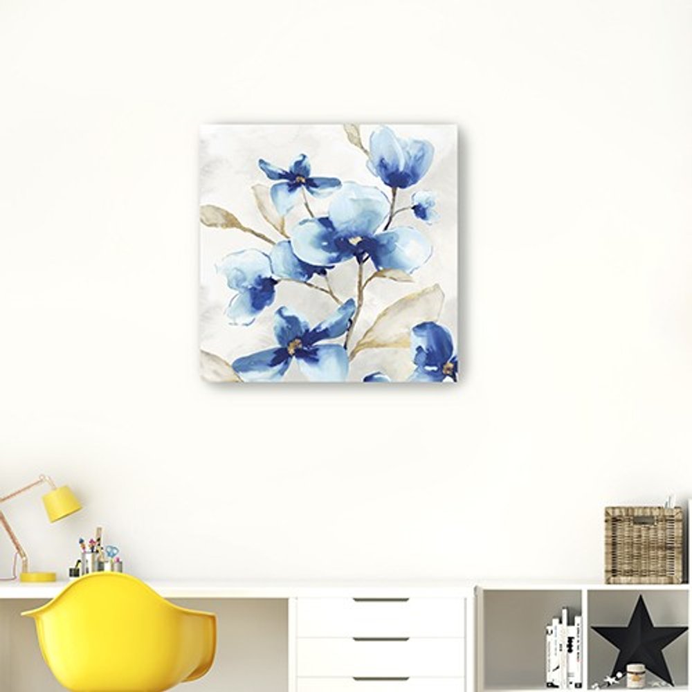20" x 20" Watercolor Shades of Blue Floral Canvas Wall Art