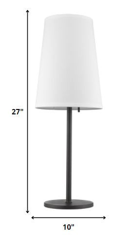 27" Black Metal Table Lamp With White Cone Shade