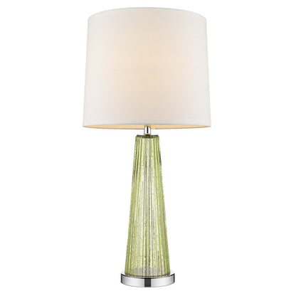 29" Green Glass Buffet Lamp With Off White Empire Shade