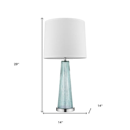 29" Aqua Glass Buffet Lamp With Off White Empire Shade