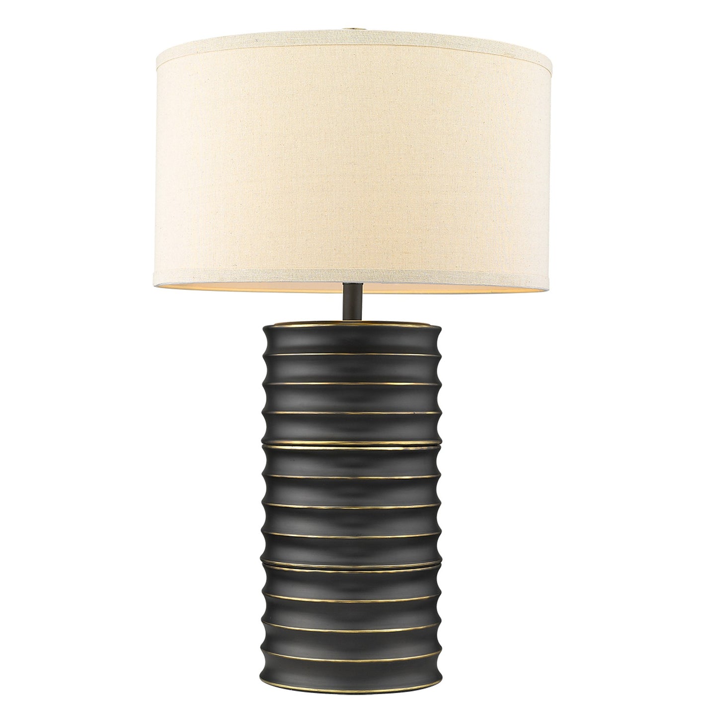 29" Black Metal Column Lamp With Off White Drum Shade