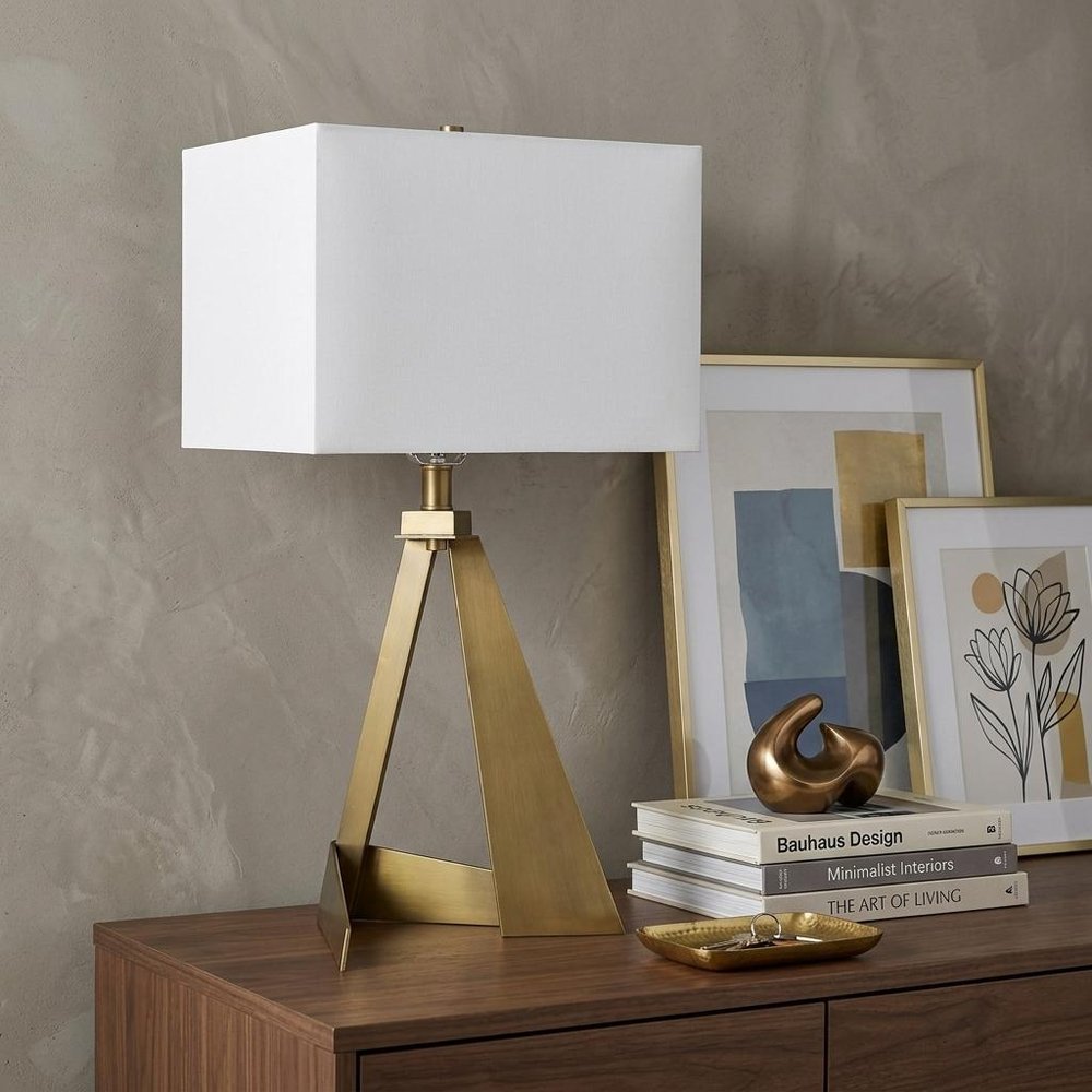 25" Brass Metal Novelty Table Lamp With White Shade
