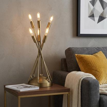 19" Brass Metal Six Light Novelty Table Lamp
